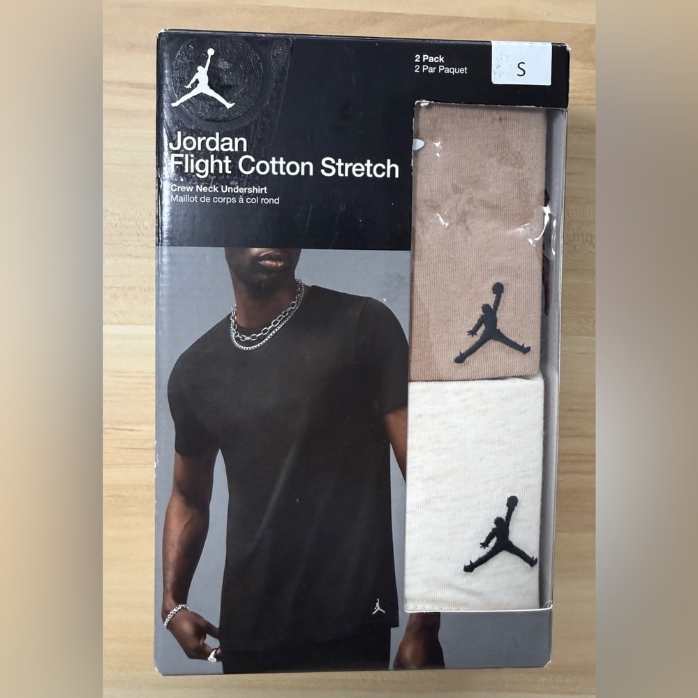 Nike‎ Jordan Flight Cotton Stretch Crew Neck Tee 2 Pack Brown Beige Mens Size S